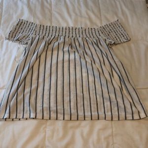 american eagle white striped off the shoulder top